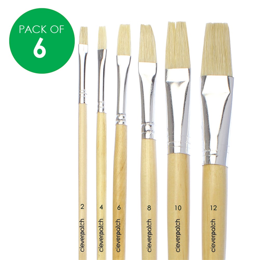Flat Paint Brush Set Hog Hair Pack of 6 Paint Brushes & Effects