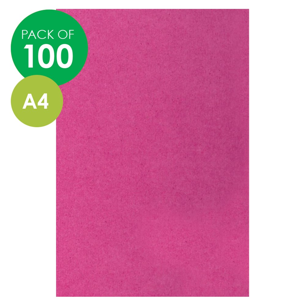 Cardboard Pink A4 Pack of 100 Coloured Card CleverPatch Art