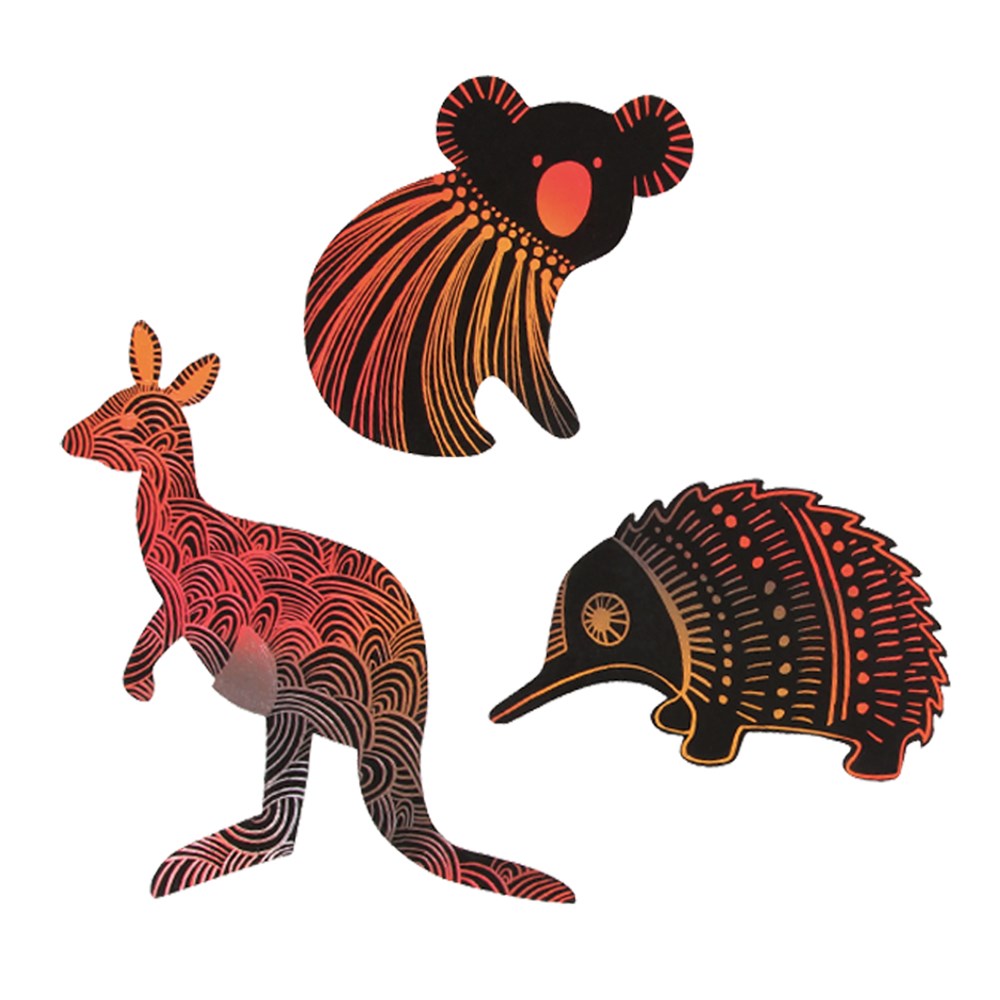 Scratch Board Australian Animals Shapes Pack of 24 Scratch Board