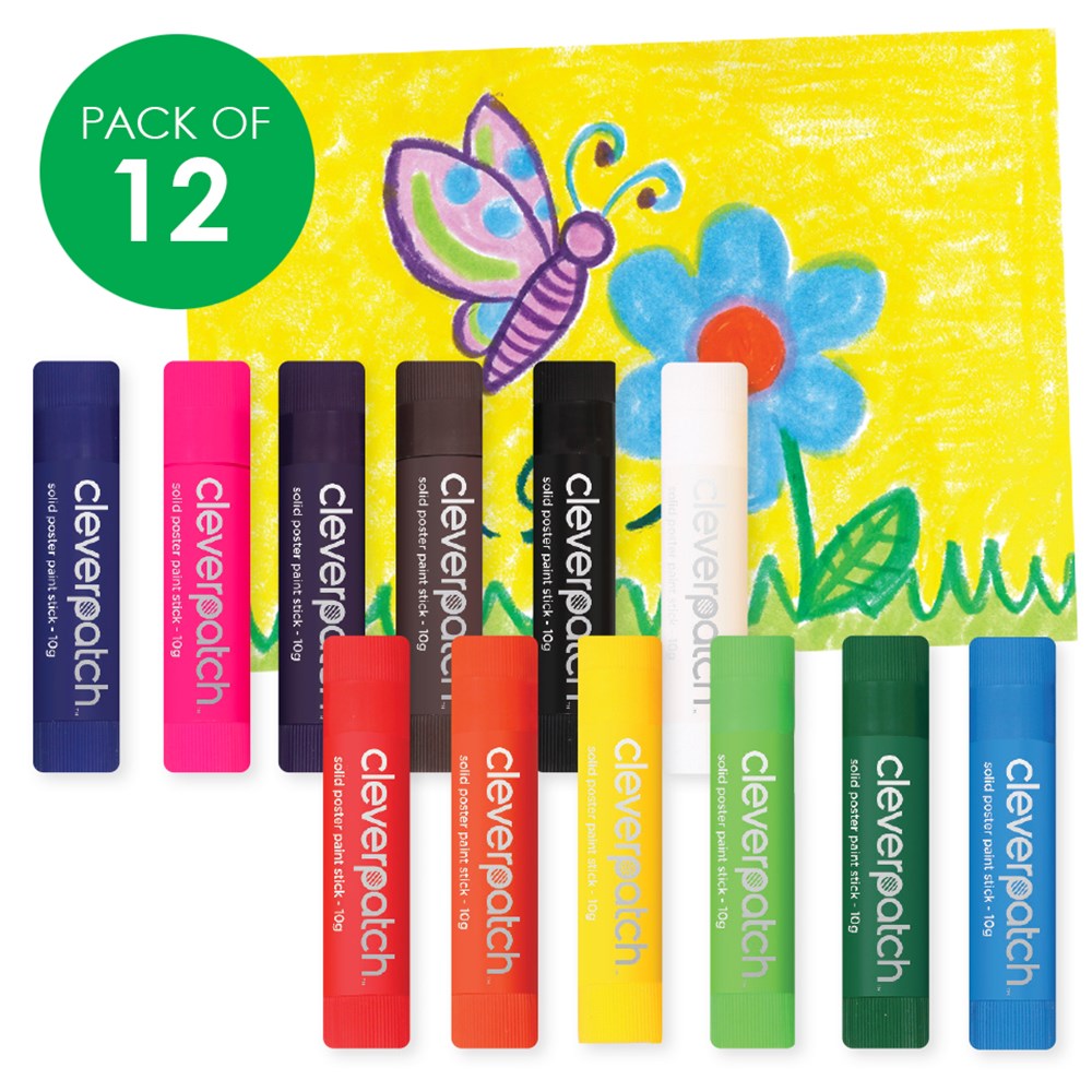 Poster Paint Sticks Coloured 10g Pack of 12 CleverPatch Art & Craft Supplies