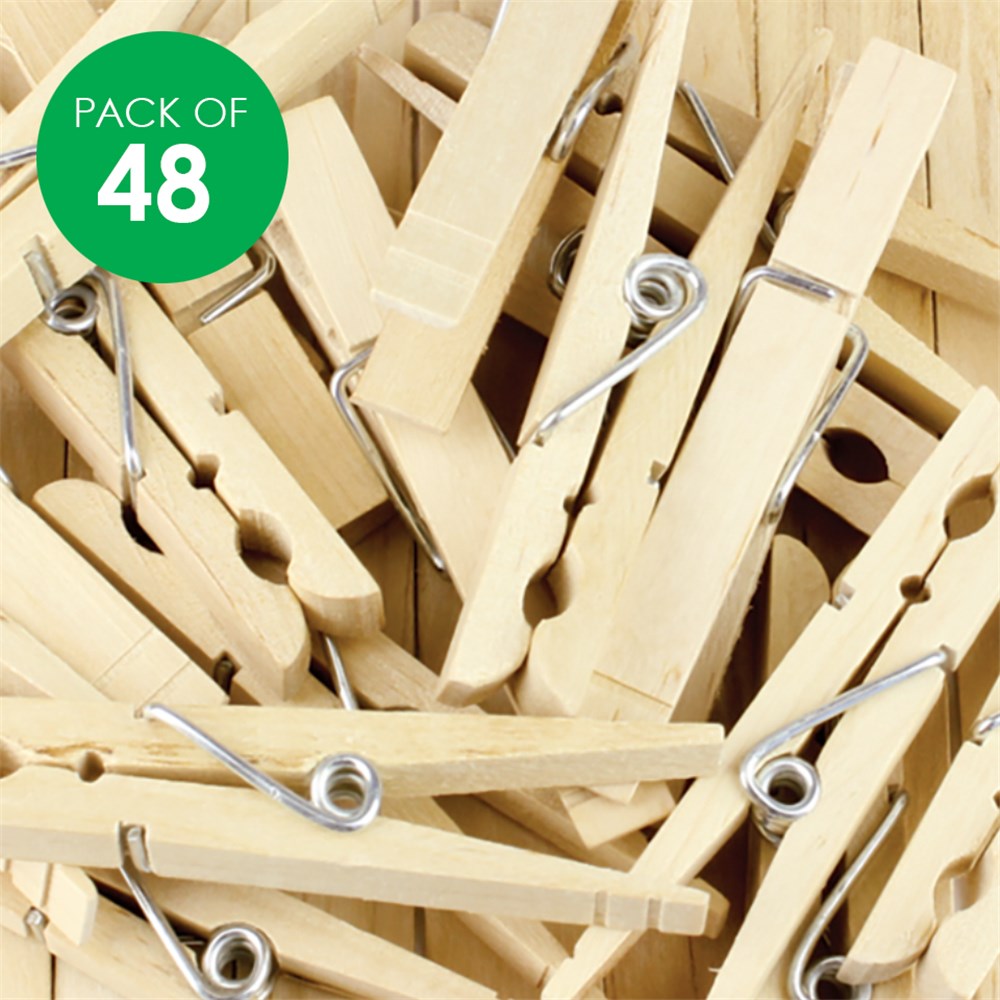 Wooden Pegs Natural Pack of 48 CleverPatch Art & Craft Supplies