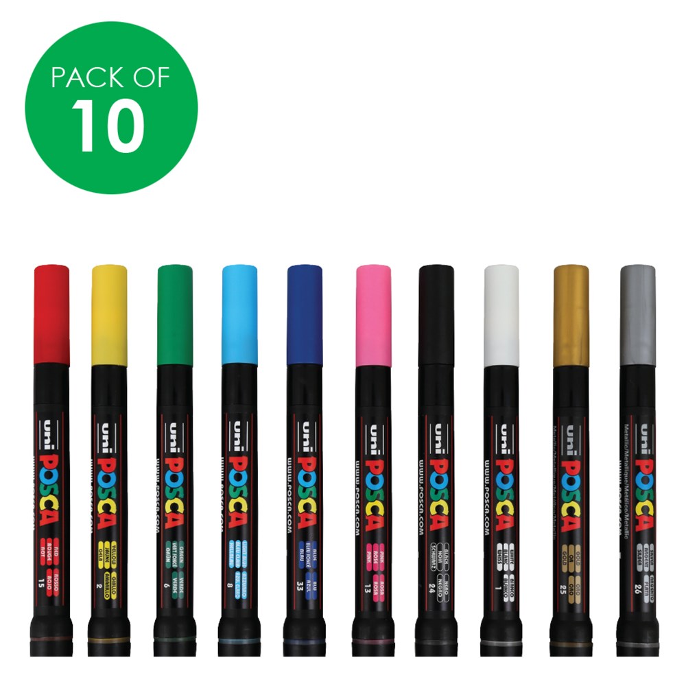 POSCA Paint Markers Brush Tip Pack of 10 CleverPatch
