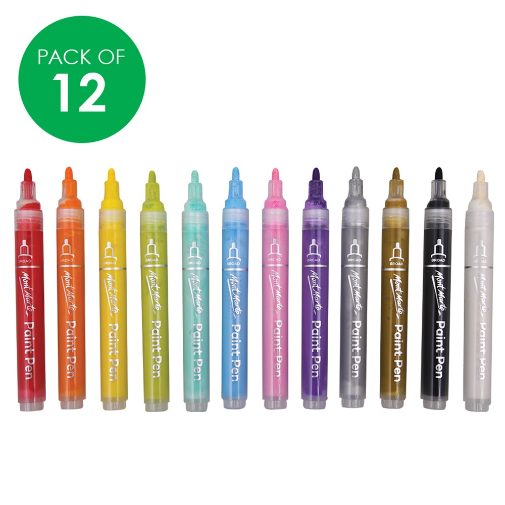 Mont Marte Acrylic Paint Pens Broad Tip Pack of 12 CleverPatch