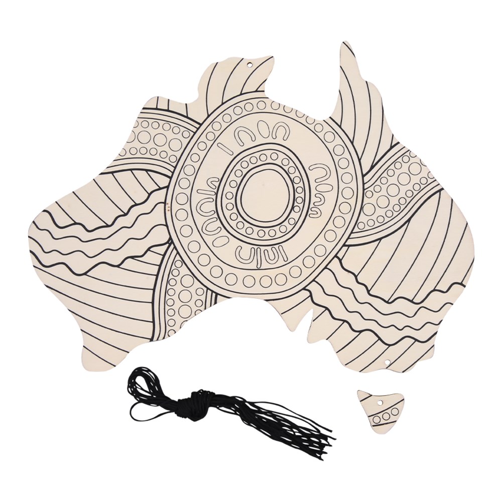 Indigenous Designed Printed Wooden Australia Shapes Pack of 10