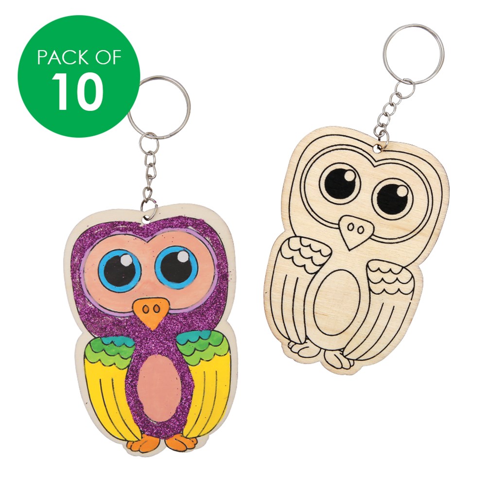 Printed Wooden Keyrings Owl Pack of 10 CleverPatch CleverPatch