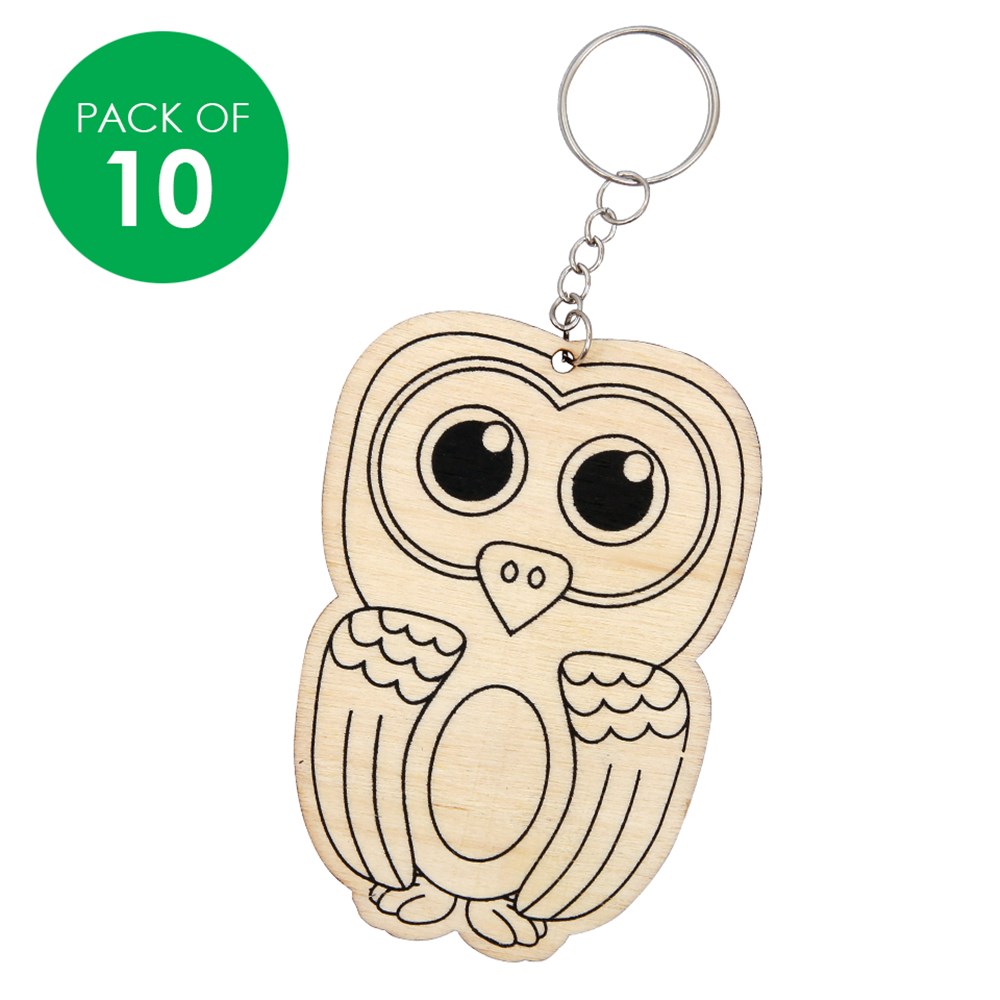 Printed Wooden Keyrings Owl Pack of 10 CleverPatch CleverPatch