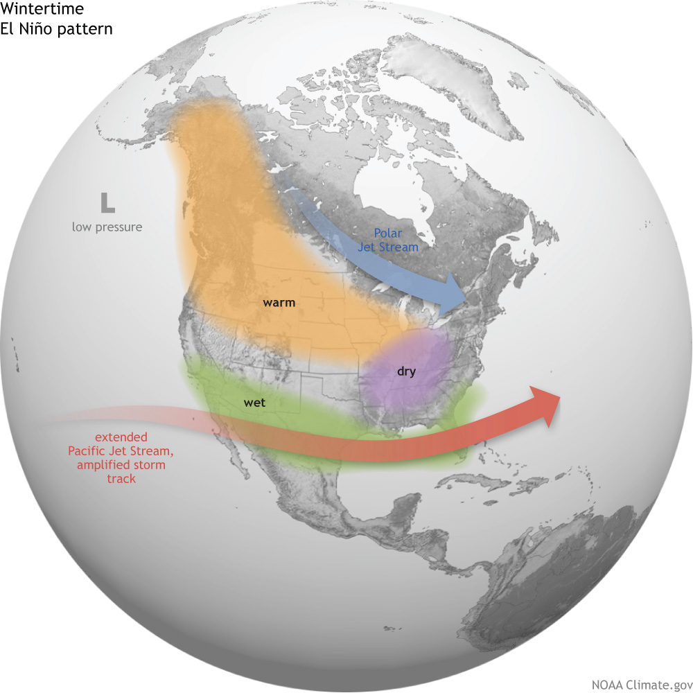 Figure 1. Average location of the Pacific and Polar Jet Streams and