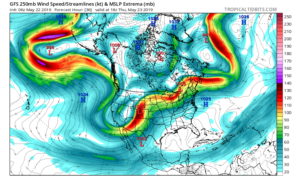 Map 250mb forecast for May 23, 2019 Climate Signals