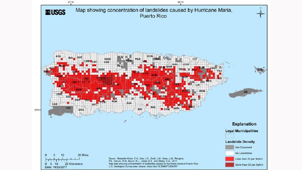Map New USGS Map Shows Where Hurricane Maria Triggered Landslides on