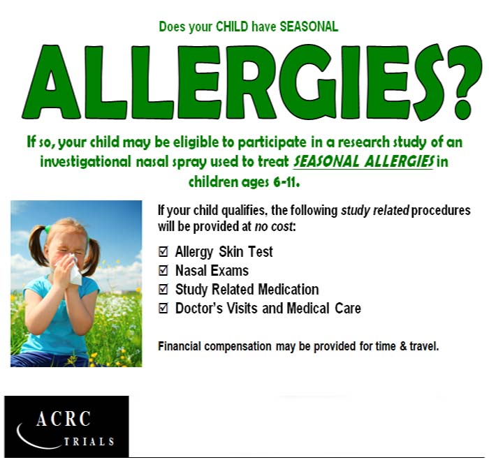 Children's Allergies Plano TX (Clinical Trial 13111)