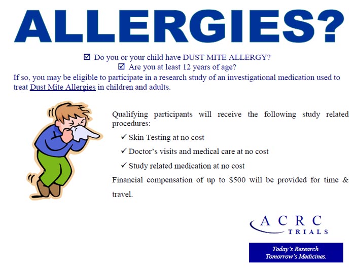 Dust Mite Allergy Plano TX (Clinical Trial 19892)