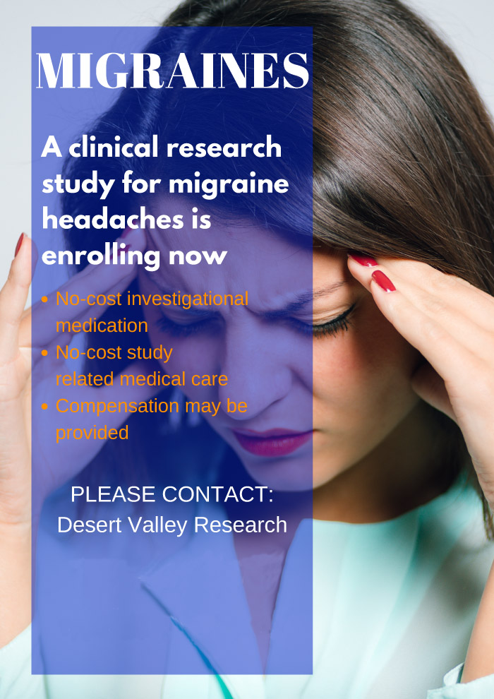 Migraine Headaches Rancho Mirage CA (Clinical Trial 37037)