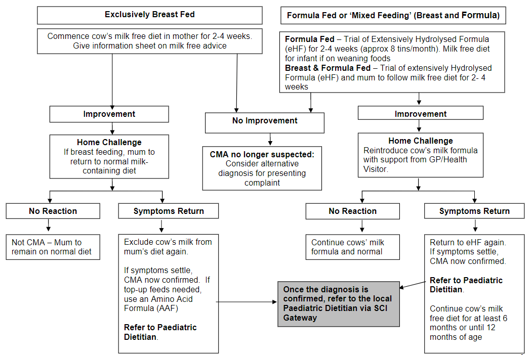 Non IgE allergy management cow's milk, infants