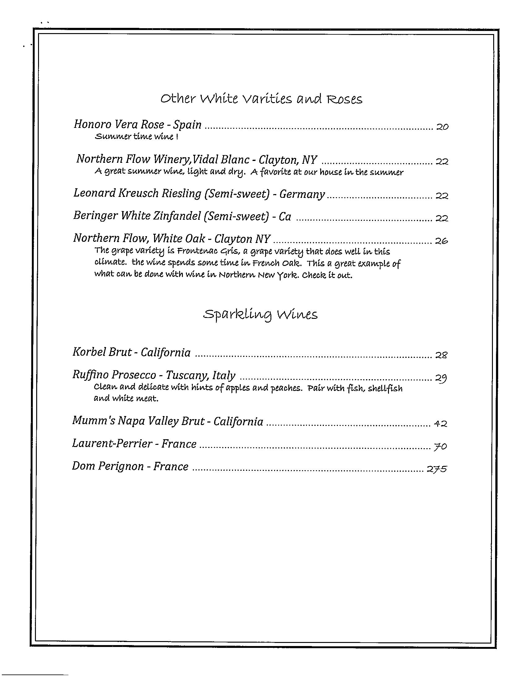 Wine List and Specialty Cocktails