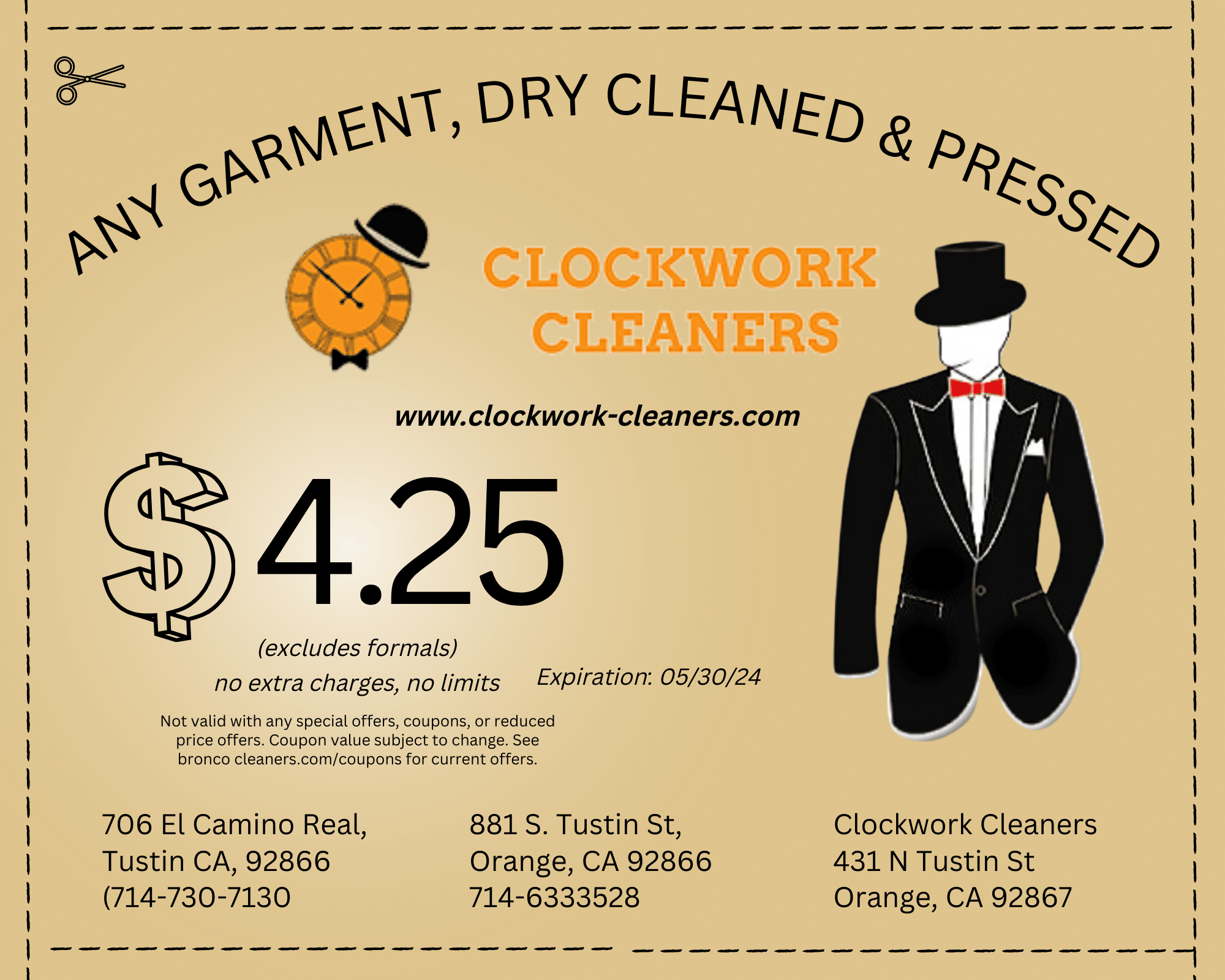 Dry Cleaning Coupons Dry Cleaner Orange County Clockwork Cleaners