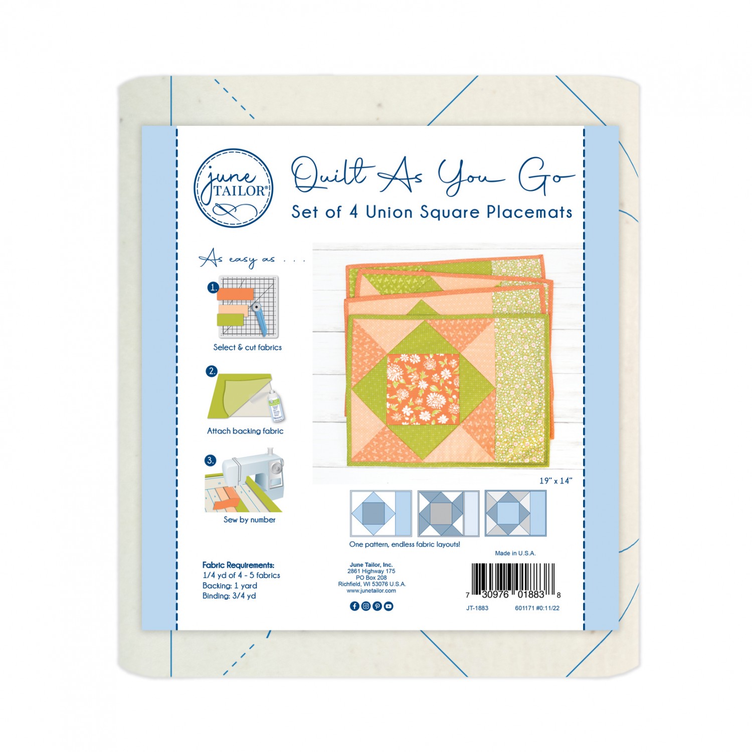 QUILT AS YOU GO, PLACEMATS UNION SQUARE 4 PK ,BY JUNE TAILOR INC