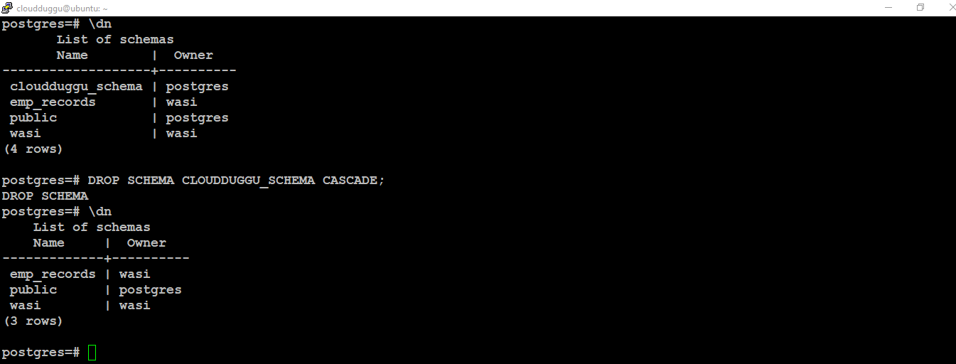 PostgreSQL Create And Drop Schema CloudDuggu CloudDuggu
