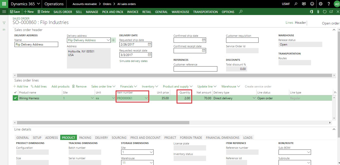 5) Click Direct delivery in the New group of the Action Pane.