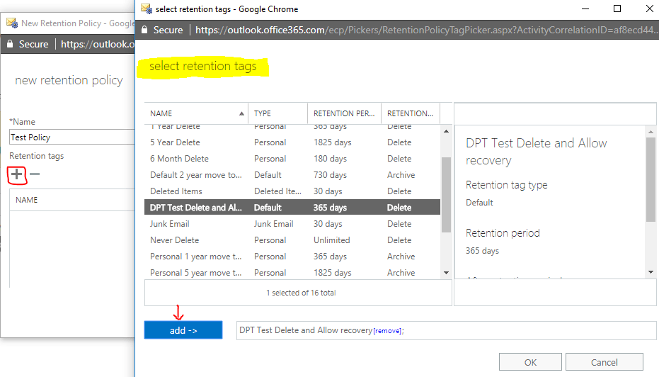 After linking retention tags to policy, click Save.