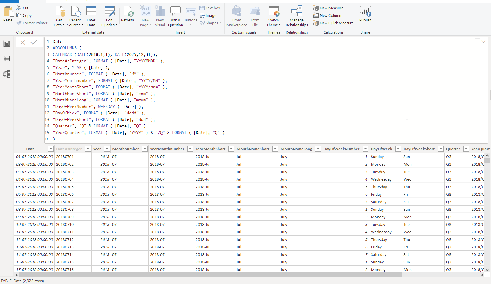 Once the date table is in place, it is a good idea to mark it as a date