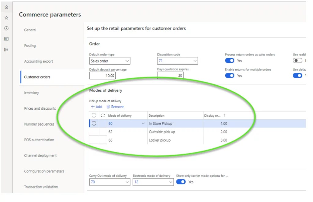 Enable multiple pickup delivery modes for customer orders in D365