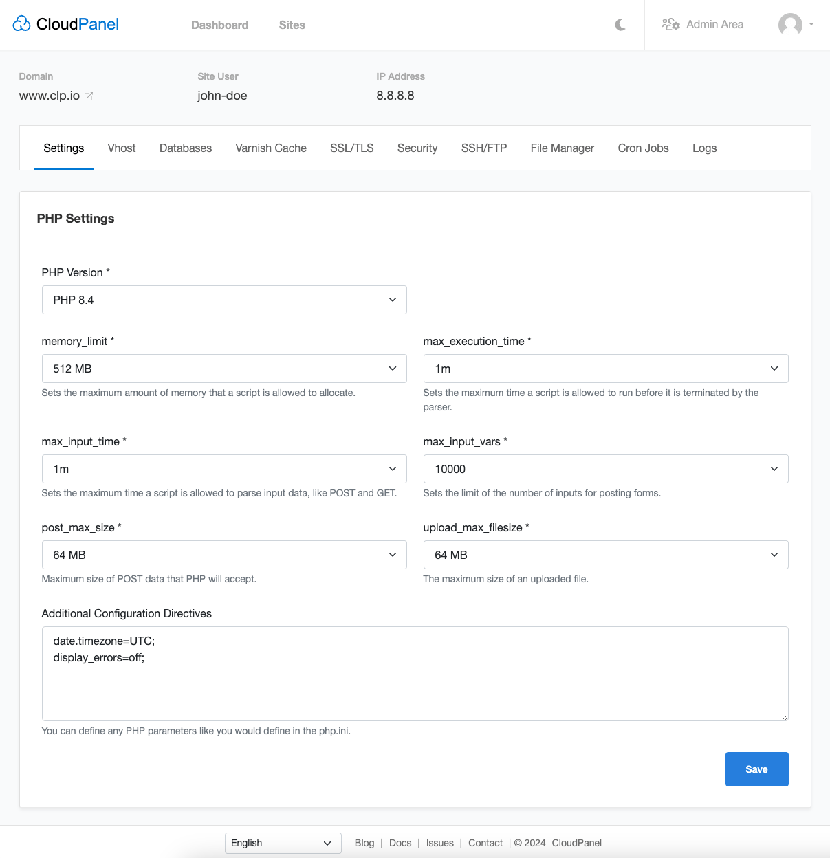 Settings CloudPanel Documentation