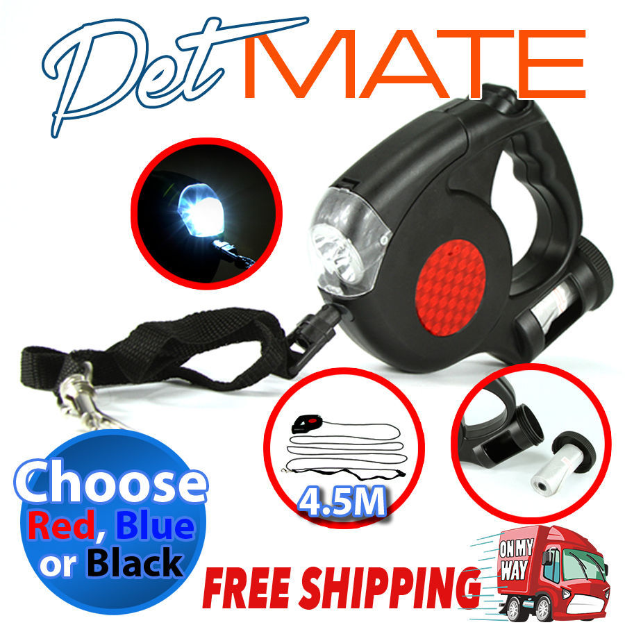 3in1 Retractable Dog Leash Light Bag Dispenser Pet Led Up Head Collar