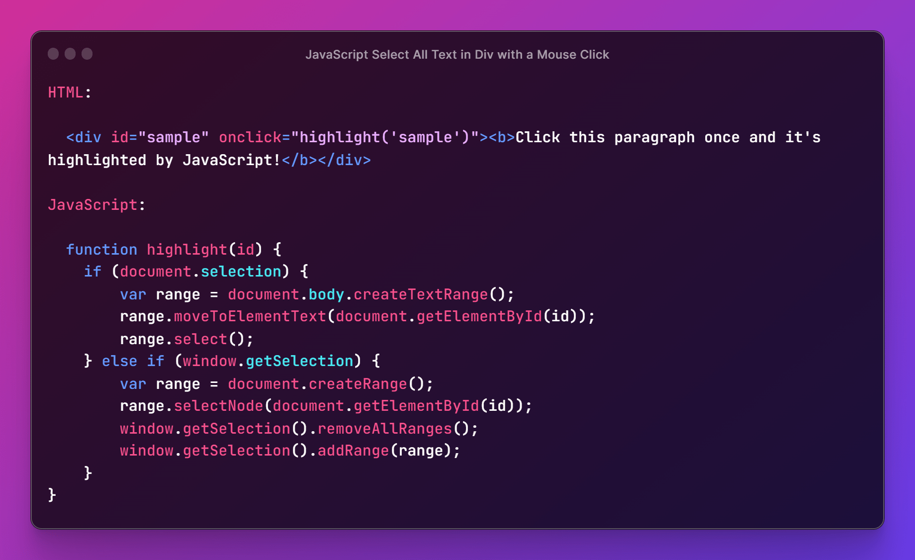 How to Select All Text in Div with a Mouse Click in JavaScript