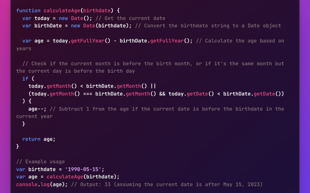 JavaScript How to Calculate Age from Birthdate code example
