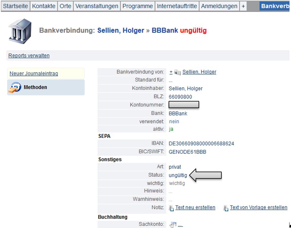 Fehlerhafte Bankverbindung cmxKonzepte GmbH & Co. KG