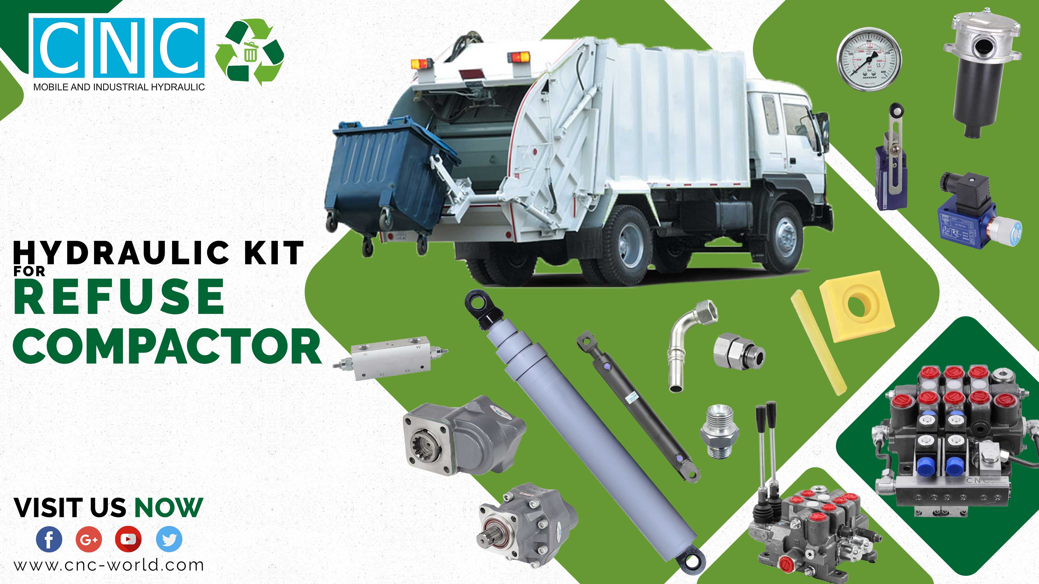 Waste Management Vehicle Equipment CNC Mobile & Industrial Hydraulic
