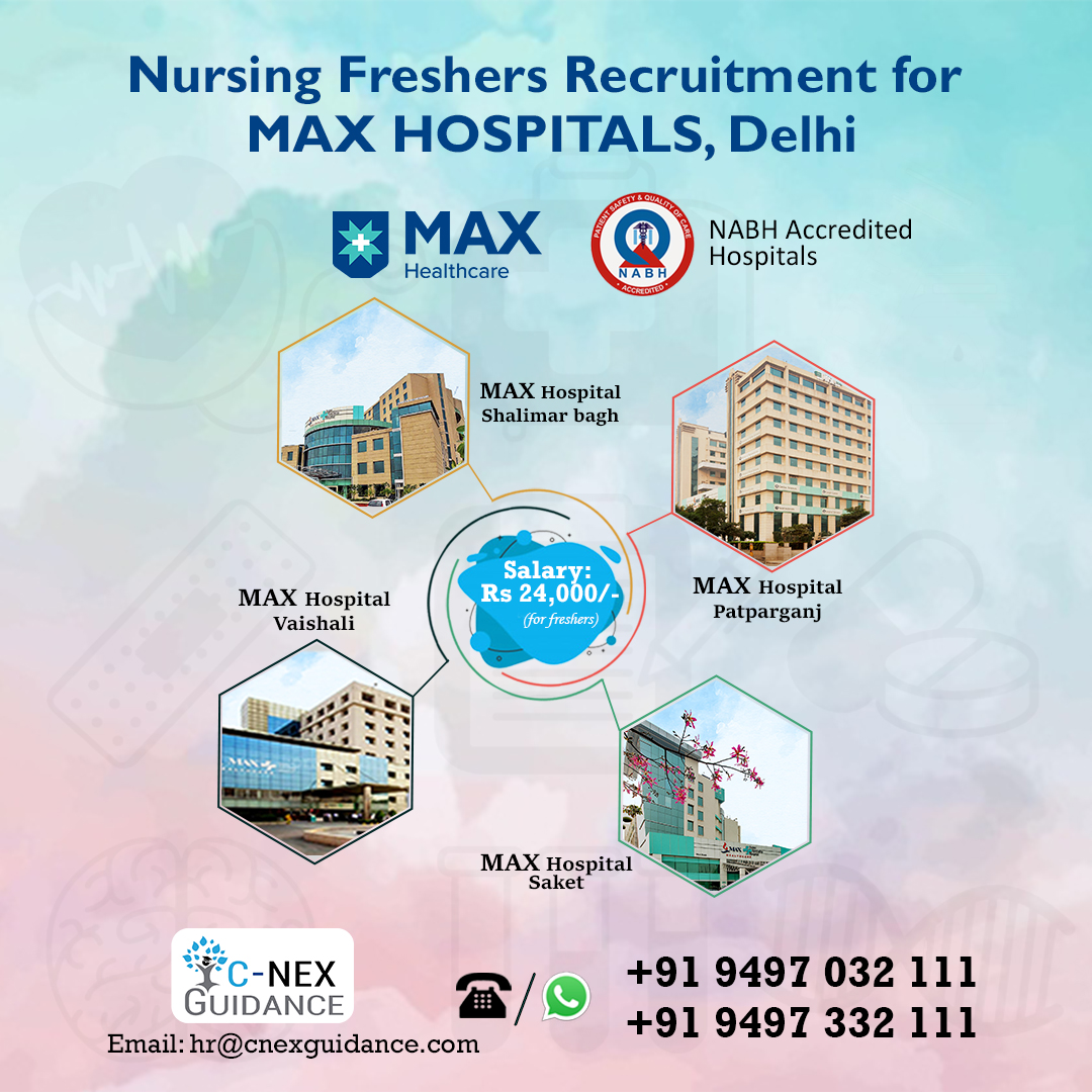 Nursing Freshers Recruitment for MAX Hospitals Delhi CNex Guidance Private Limited