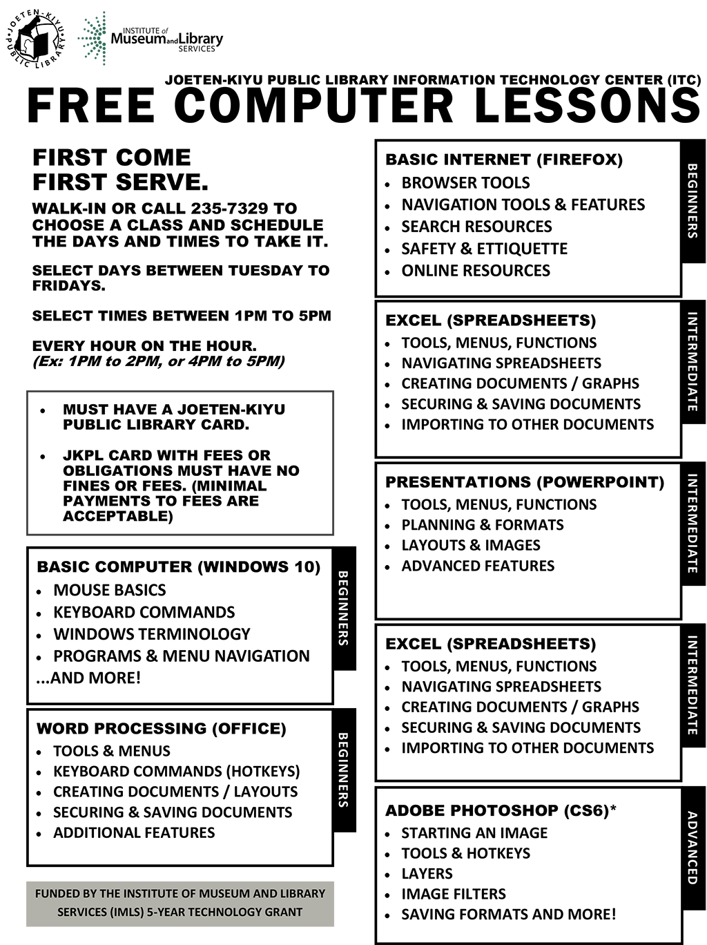 Free Computer Lessons! Joeten Kiyu Public Library Free Computer Lessons! Joeten Kiyu Public Library