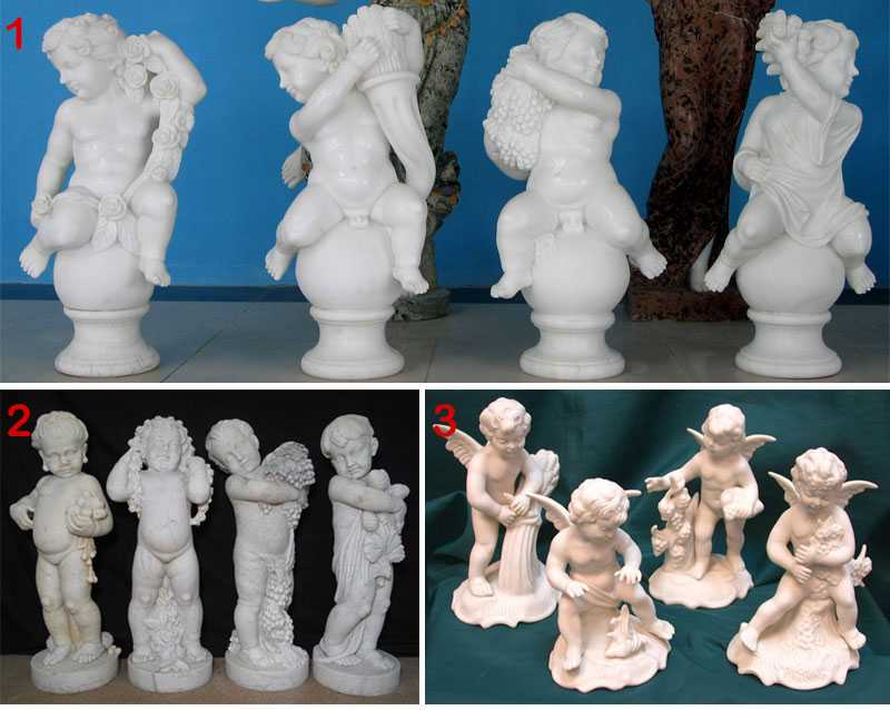 24″ Cherub Four Seasons White Marble Statues For Garden Decor YouFine Sculpture