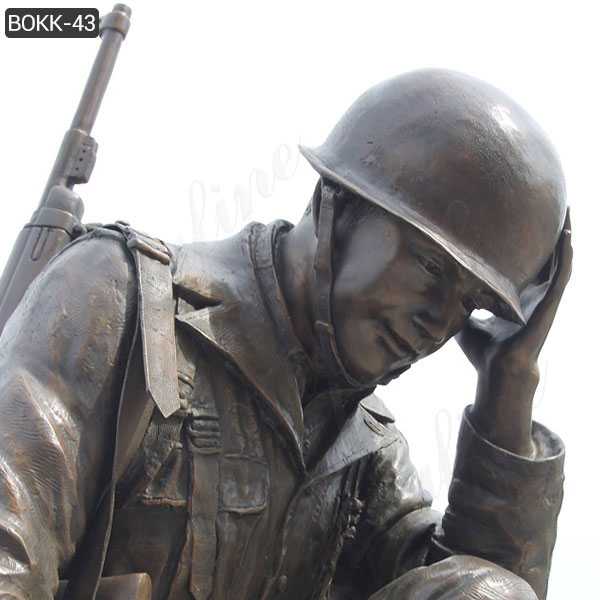 Casting Bronze Life Size Kneeling Soldier Statue Monument War Garden