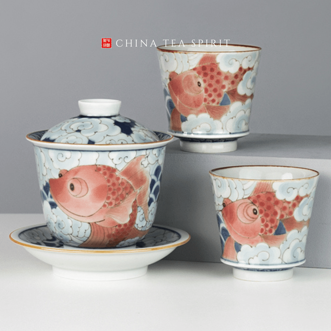 Handmade Handpainted Ceramics Gold Fish Tea Set China Tea Spirit