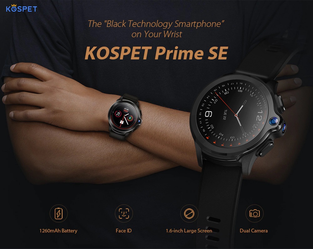 Kospet Prime SE Smartwatch with Face Unlock Runs Android 7.1.1 - CNX