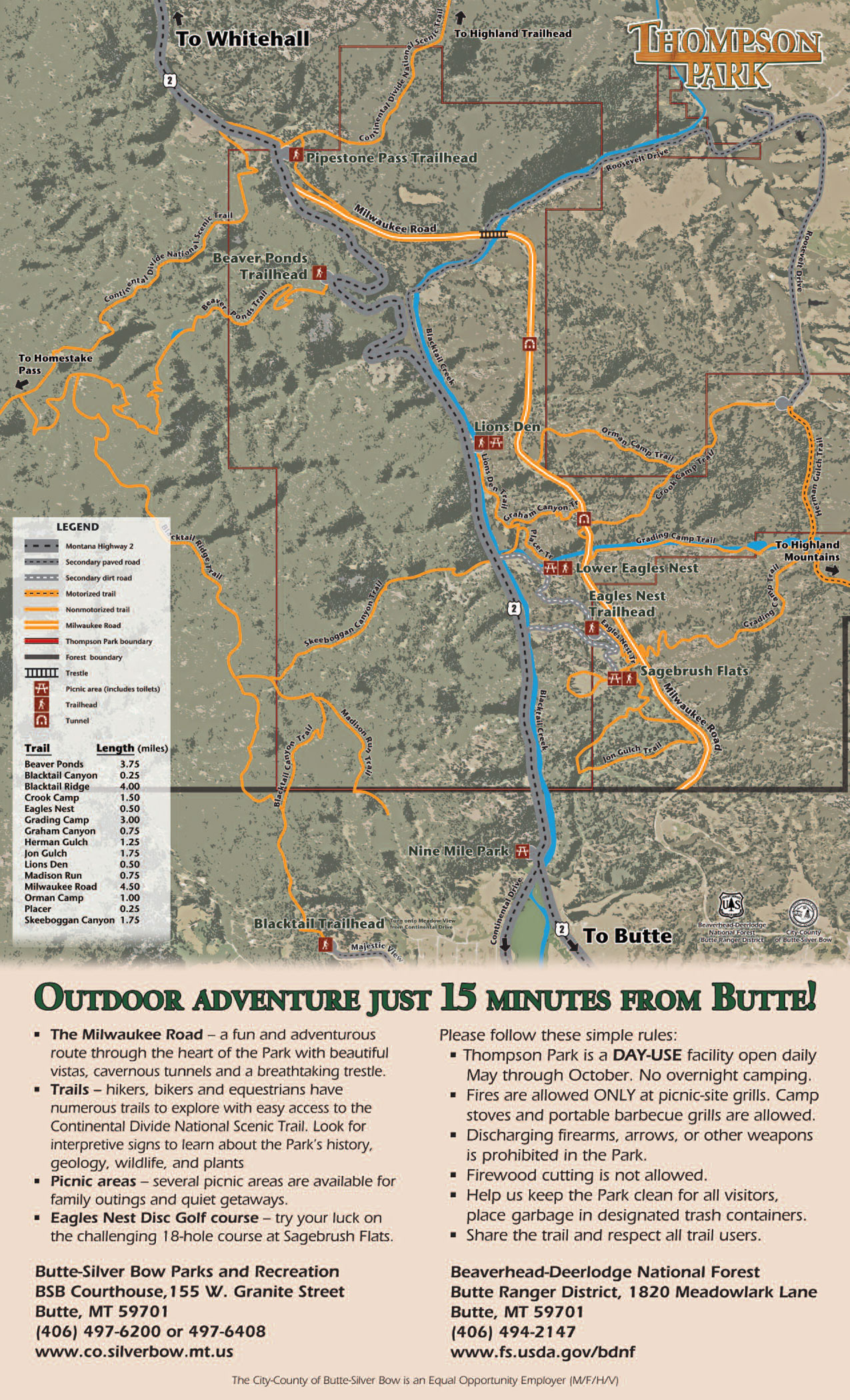 Thompson Park Trail Map Thompson Park | City And County Of Butte-Silver Bow, Mt