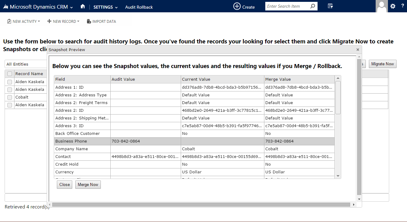 How to Restore Records from the CRM Audit Log with Snapshot