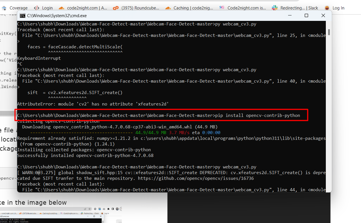Face Detection on webcame using Python OpenCV Code2Night