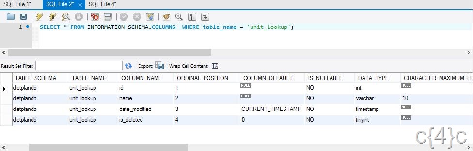 MySql get all column info of a table code4copy