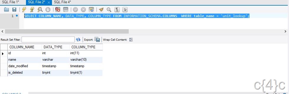MySql get all column info of a table code4copy