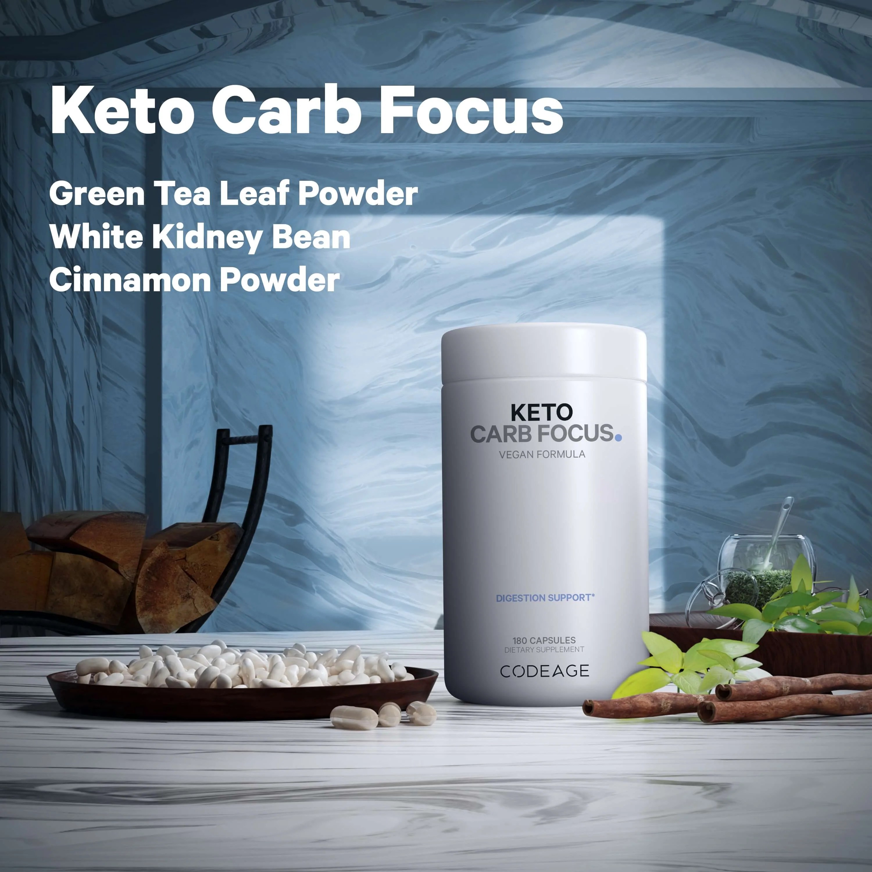 Codeage Keto Carb, White Kidney Beans, Green tea, Cinnamon