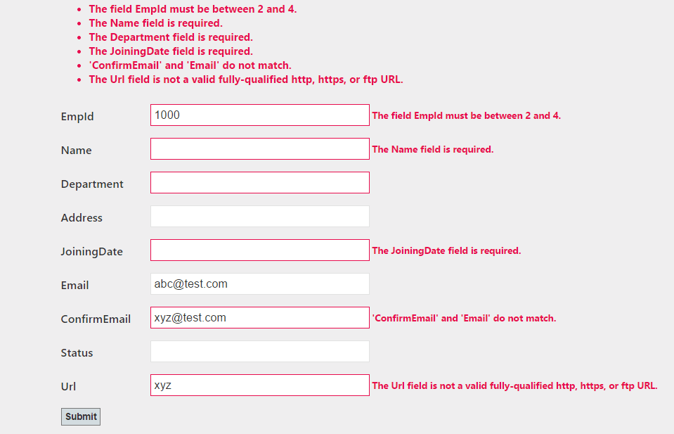 Model validation in MVC Code Compiled
