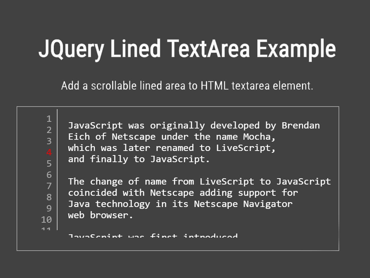 HTML Textarea with Line Numbers jQuery Lined Textarea — CodeHim