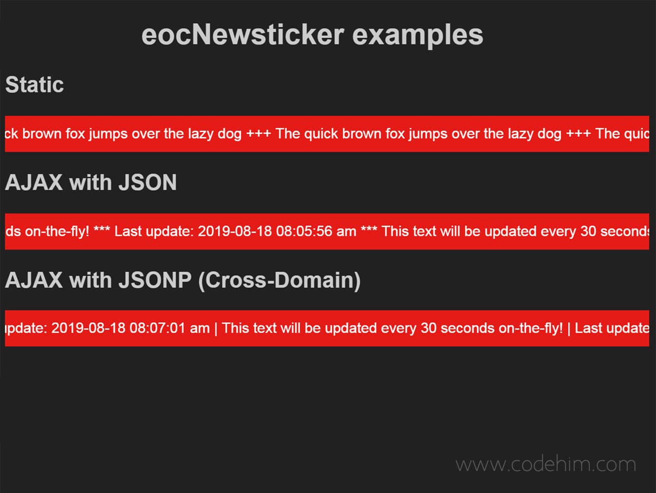 jQuery News Ticker Horizontal Bar with AJAX Support — CodeHim