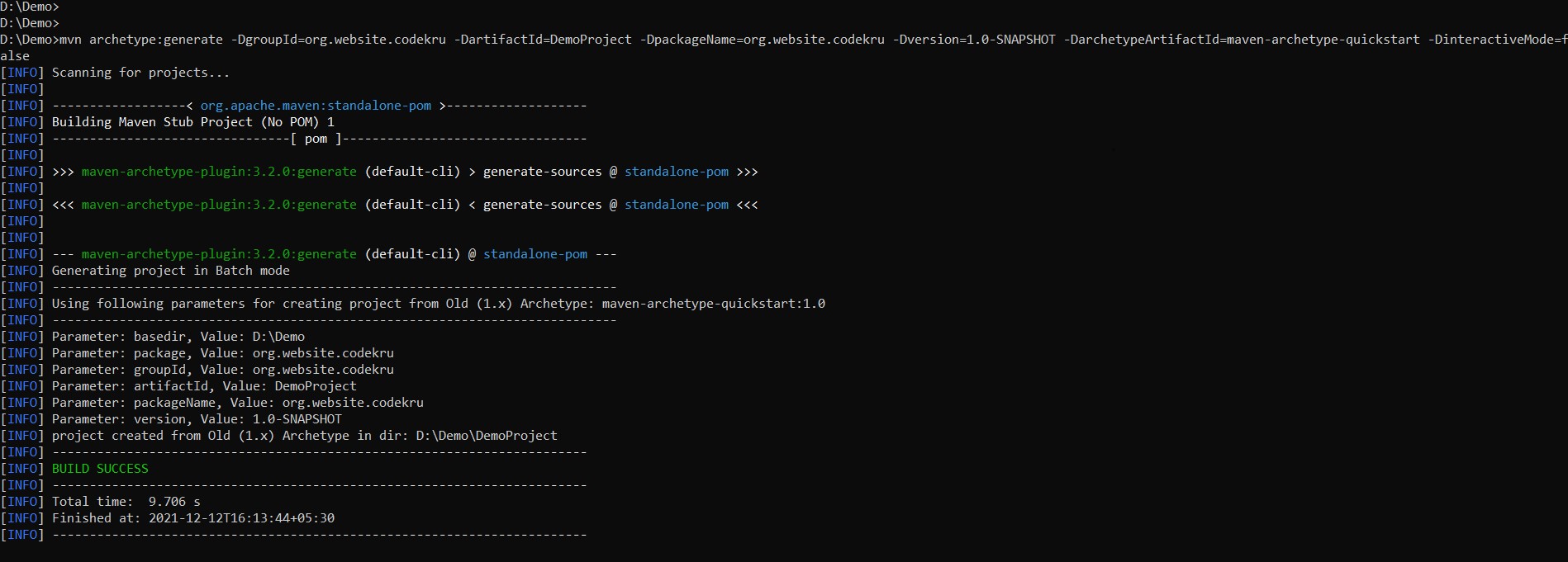How to create and run a Maven project using command line Codekru