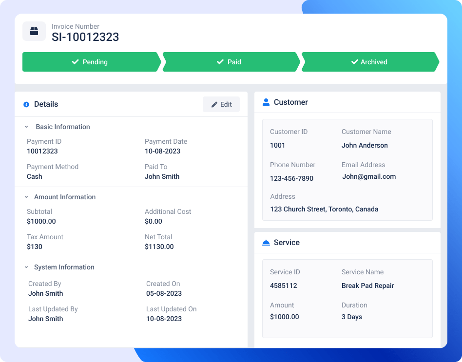 Garage Management Application Codeless ONE