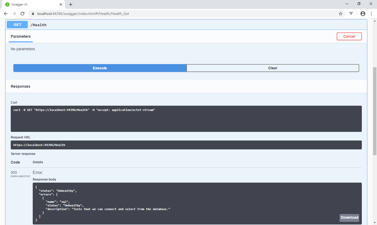 How to add health checks to Core with Swagger support