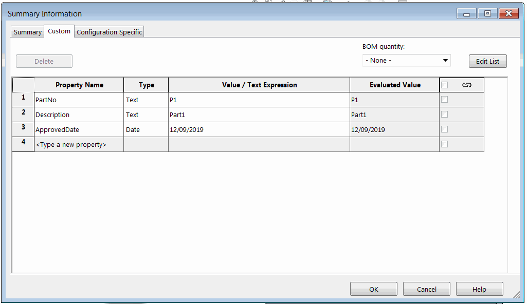 Write custom property to file, configuration and cutlist using